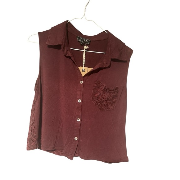 Pol Burgundy Crop‎ Sleeveless Top With Lace Back And Front Pocket Size Small - Picture 5 of 11